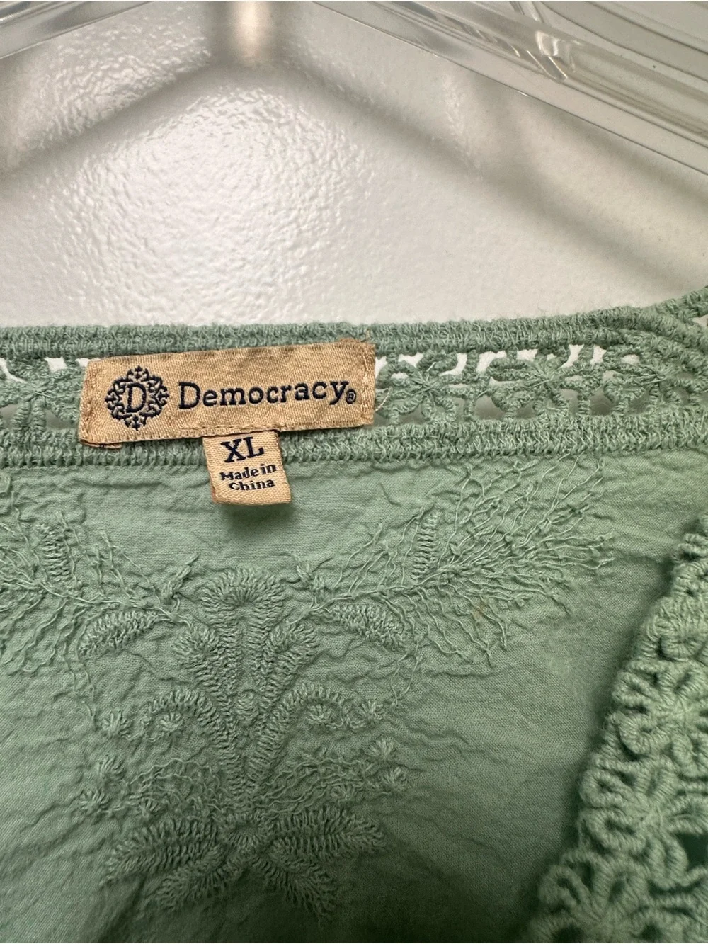 Democracy Sage Green Crochet-Trim Peasant Tunic - Picture 2 of 10